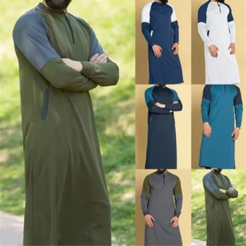 Bărbați Arabi Jubba Echipa Vestimentar Musulman Orientul Mijlociu Maneca Lunga Eid Mubarak Karftan Dubai Abaya Rochie Haine Islamice Haină Lungă