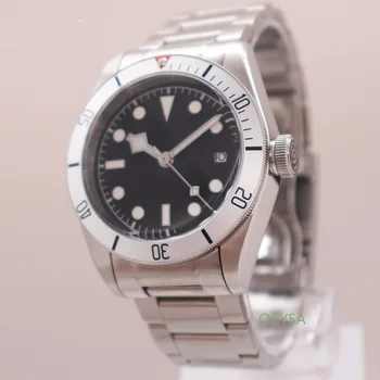 Bărbați automat 41mm ceas alb carcasa din otel cadran negru geam mineral indicator luminos 316L din oțel inoxidabil cu data de afișare R1