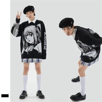 Bărbați Femei Hip Hop Streetwear Harajuku Longsleeve Pulover Vintage Tricotate Pulover Stil Japonez Anime Fata Topuri Haine 2021