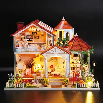 Case papusa in Miniatura Mobilier Casa Papusa DIY casă de Păpuși din Lemn Kit Casa de Muzică Condus de Jucarii pentru Copii Ziua de nastere Cadou de Crăciun