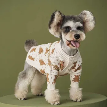 Catelus haine de toamna si iarna noi poarte pulover cardigan Teddy Schnauzer Pomeranian VIP drăguț pentru animale de companie sacou