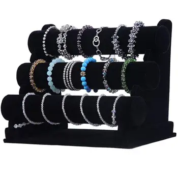 Catifea neagră pe 3 Niveluri, Ceas Brățară Brățară Bijuterii Display Organizator Suport Rack Stand 303*172*240mm Vitrina