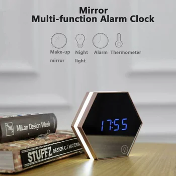 Ceas cu Alarmă Digital Multifuncțional Ecran cu LED-uri de Birou Ceasuri de Agățat Lumina de Noapte Ceas Oglindă de Machiaj, Decor Acasă Cadou