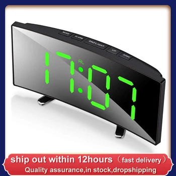 Ceas Digital de Alarmă, de 7 Inch Curbat Estompat LED Sn Ceas Digital pentru Copii Dormitor, Verde Număr Mare de Ceas, Ușor Sma
