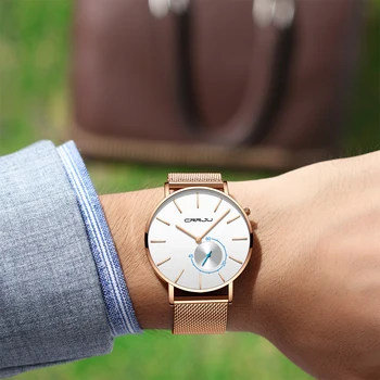 Ceas pentru Bărbați CRRJU Top Brand de Lux Casual, Rose de Aur cuarț Bărbați ' s ceas din oțel inoxidabil, Fata ultra subțire ceas de sex masculin Relogio Noi