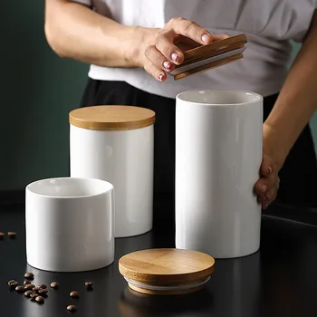 Ceramica De Stocare Poate Bambus Capac Borcan Condimente Zahar Cafea Box Container Boabe De Nuci Rezervor De Bucătărie Organizator Instrumente Alimentare De Origine