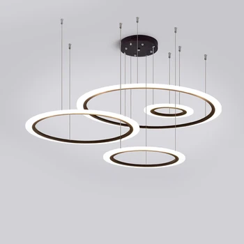 Cercul Candelabru Modern Lumini LED Pentru Camera de zi Negru Agățat Lampă de Decorare Dormitor Acasă Luciu Cu Control de la Distanță