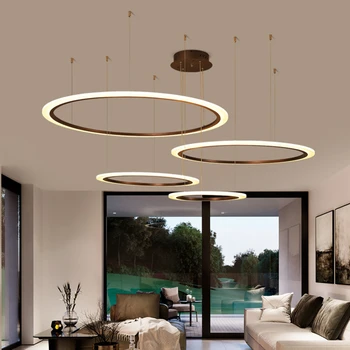 Cercul Candelabru Modern Lumini LED Pentru Camera de zi Negru Agățat Lampă de Decorare Dormitor Acasă Luciu Cu Control de la Distanță