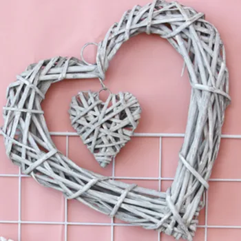 Chic Răchită Agățat Inimile Perete Gri pentru Decorare DIY Parte Perdeaua Albă de Nunta Artificiale de Răchită Ziua Coroane de Inima