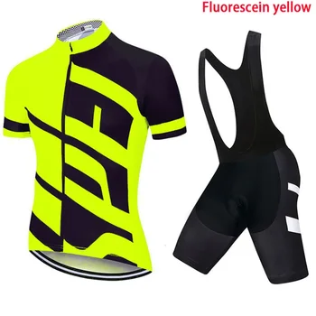 Ciclism Îmbrăcăminte galben Fluorescent echipa pro Scurt maneca vara ciclism îmbrăcăminte Respirabil și uscare rapida Curea costum