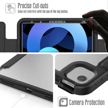 Clar Greu PC-ul Folio Stand Caz de Protecție Smart Cover de Somn/Wake Auto pentru iPad Air 4 2020 10.9 Inch