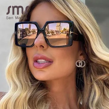Clasic Supradimensionat ochelari de Soare Patrati Femei 2020 Noua Moda Leopard Negru Ochelari de Soare de sex Feminin Gradient de Epocă Nuante Mare UV400