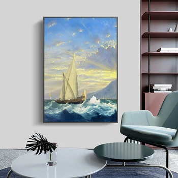 Clasic Valuri barca cu Panze Pictura in Ulei pe Panza Tablou Poster de Arta de Perete Imaginile pentru Camera de zi Decor Acasă (Fara Rama)