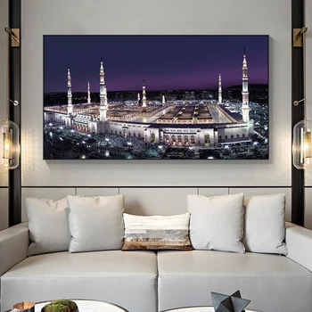 Clădire islamică Nocturne Tablouri Canvas Mecca Moschee Musulmană și Postere de Imprimare Religie Arta de Perete Poza Decor Acasă Cuadros