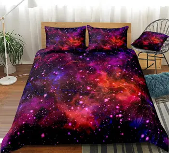 Colorate Galaxy Carpetă Acopere Stabilit Spațiu lenjerie de Pat Univers Quilt Capac Colorat Sclipici Set de Pat Roșu Purpuriu 3pcs Regele Dropship