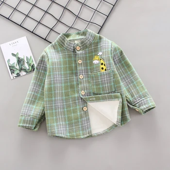 Complet Maneca Băieți Cămăși Casual Camisa Bluze pentru Copii Haine pentru Copii Baby Boy Carouri Îngroșa Tricou Calda de Toamna