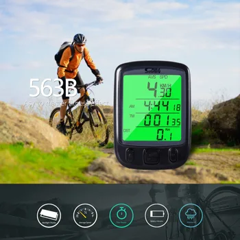Contor Digital SD 563B Timer rezistent la apa Display LCD Ciclism Biciclete de Calculator Kilometraj Vitezometru cu lumina de Fundal Verde