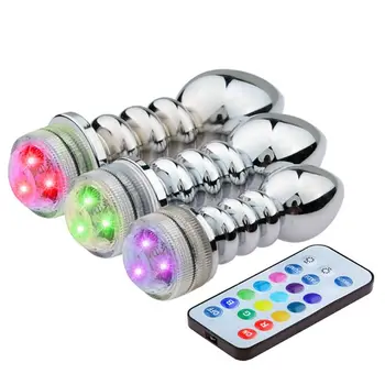 Control de la distanță Schimba Culoarea LED Lampă Anal Plug Anus Dilatarea Filetate Luminos Dop de Fund Masturbator Flirt Jucărie Sexuală