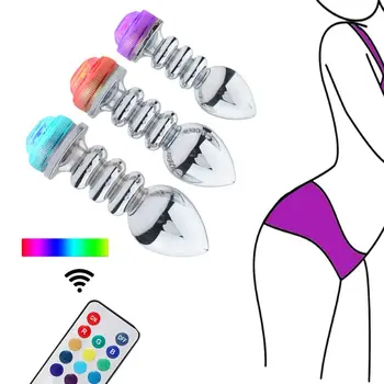 Control de la distanță Schimba Culoarea LED Lampă Anal Plug Anus Dilatarea Filetate Luminos Dop de Fund Masturbator Flirt Jucărie Sexuală