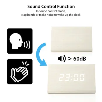 Control sunet Ceas din Lemn 3Group Alarmă Ceas de Birou 3Level Luminozitate Reglabilă de Trezire Lumină Cu Data de Afișare a Temperaturii
