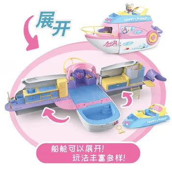 Copii Drăguț Mini Rulota Auto Simulare de Plastic Roz Motorhome Barca Vehicul Mobilier casă de Păpuși pentru Fete Pretinde Joc