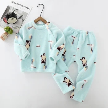 Copii Pijamale Flanel Copilul Copii Băieți Fete PIJAMALE Cald Gros de Sus și Pantaloni Seturi 2019 Toamna Iarna Pijamale, îmbrăcăminte de noapte