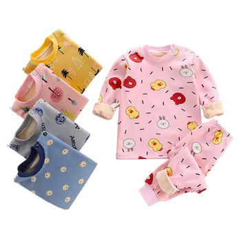 Copii Set Haine Iarna Copii Fete din Bumbac Moale Cald Timp SleeveTops+2 buc Pantaloni de Pijamale pentru Baieti Pentru Copii Pijamale costum de Haine