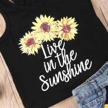 Copil Copil Copil Fata Top de Vara T-shirt+ floarea-soarelui Pantaloni scurți Costum Set Haine 2 buc Set