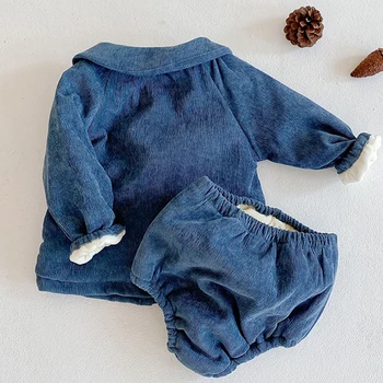Copil nou-născut Băieți Fete Îngroșa Haine groase Seturi Maneca Lunga Cardigan Strat+PP pantaloni Scurți Iarna pentru Copii Baieti Fete Haine