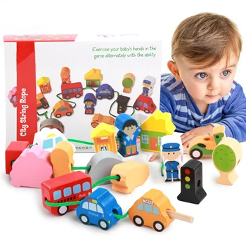 Copilul Margele din Lemn Jucării DIY City Ferma de Siret Înșirare BeadsToy Copii Filetare Margele de Joc Jucarii Montessori educația Timpurie