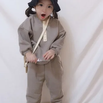 Coreea de Îmbrăcăminte pentru Copii 2019 Toamna pentru Copii Mici, Băieți și Fete de Potrivire de Culoare Pulover Cordon de Top Casual, Pantaloni de Costum