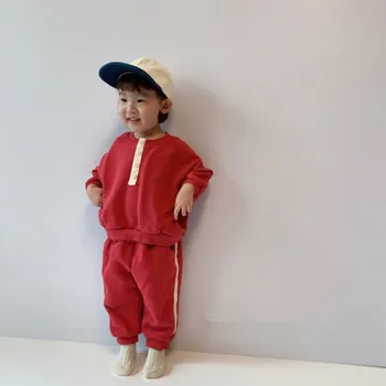 Coreea de Îmbrăcăminte pentru Copii 2019 Toamna pentru Copii Mici, Băieți și Fete de Potrivire de Culoare Pulover Cordon de Top Casual, Pantaloni de Costum