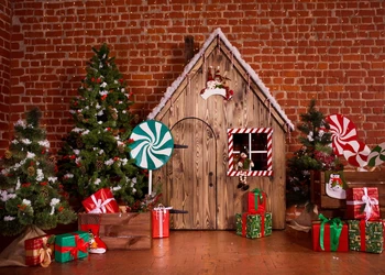 Crăciun Fundal Casa de Lemn zid de cărămidă roșie de Iarnă Fundal Fotografie de Vacanță de Crăciun Partid Decor studio Foto prop