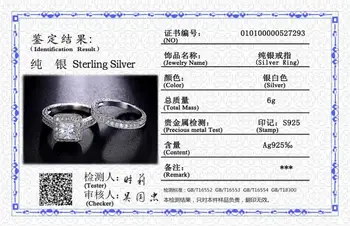 Cu Certificatul de 2 buc Original Argint 925 Trupa de Nunta Inele Set Prințesă Tăiat Pătrat 1.0 ct Zirconia Inele cu Diamante pentru Femei