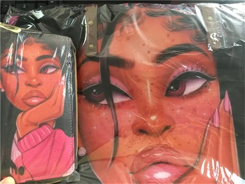 Customzied de Brand, Design de Lux Genti Femei Negru de Artă Africană Fata de Imprimare 2 buc/set Geanta si Portofel Femei Top-Saci Mâner