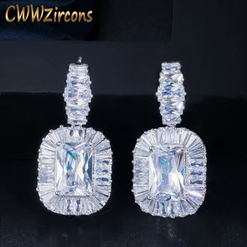 CWWZircons Princess Cut AAA zircon Cristal de Mireasa Picătură Cercel pentru Nunta Femei Partid Costum de Bijuterii Accesorii CZ003