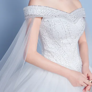 Dantela Aplicatii Mare Broderie Rochie de Mireasa 2020 New Sosire Sexy Barca Gât pe Umăr coreean Chier Dimensiune vestido de noiva