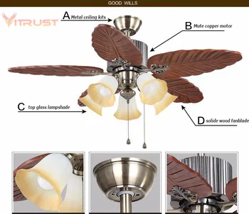 De epocă din lemn, ventilator de tavan gravură palete ventilator de tavan cu lumina kituri de creatie ventilator cu lampa