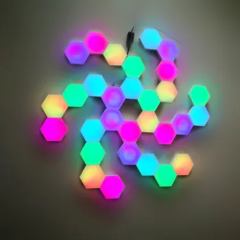 De la distanță Colorate DIY Cuantice Muzică Ușoară Controlate Lampa de Noapte Hexagonale despicare cuantice lumina de Perete dormitor lumina de Noapte
