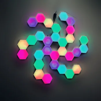 De la distanță Colorate DIY Cuantice Muzică Ușoară Controlate Lampa de Noapte Hexagonale despicare cuantice lumina de Perete dormitor lumina de Noapte