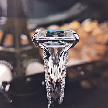 De lux 5carat Moissanite Inel Solid 18K Aur Alb Inel de Logodna cu Smarald Tăiat Laborator Crescut Nunta de Diamant Inel Pentru Femei