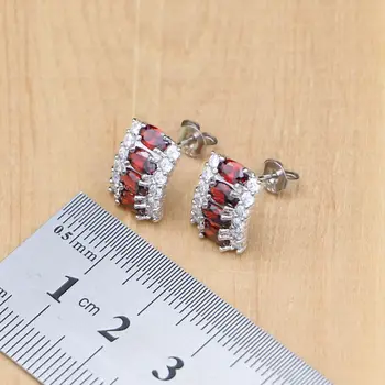 De lux Argint 925 Seturi de Bijuterii Roșu Cubic Zirconia Alb Crystal Bijoux Kituri Pentru Femei Cercei/Pandantiv/Colier/Inele/Bratara
