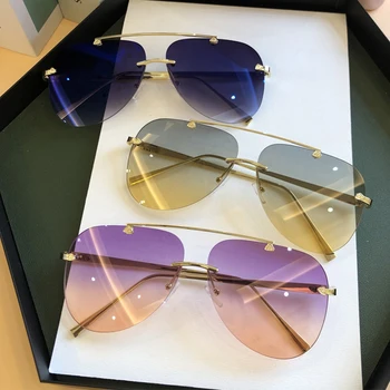 De lux ochelari de Soare de Designer 2020 Tendințele Femei Supradimensionat Pilot fără ramă ochelari de Soare Pentru Femei de Moda Cadru Metalic Gradient de Nuante
