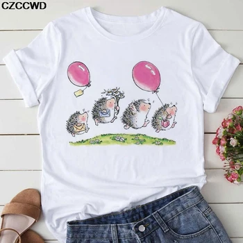 De Vară 2020 Modă T-shirt Puțin Fericit Arici Drăguț Imprimate Tricou Femei Harajuku Casual Tricouri Femei Kawaii Grafic T-shirt