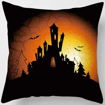 De vânzare la cald dovleac de halloween vrăjitoare castel vampir față de pernă față de pernă pătrată acasă creative de culoare pernă acoperă caz 45*45cm