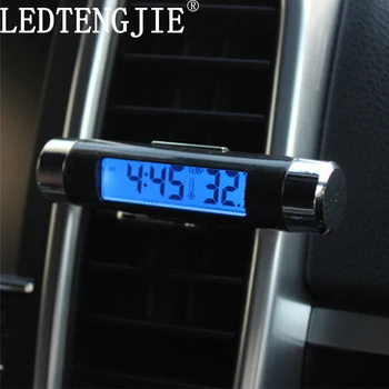 Decor masina Ornament Ceas Termometru cu Iluminare din spate Albastru consola centrala 2 in 1 Air Vent Clip Ecran LCD Digital de Timp