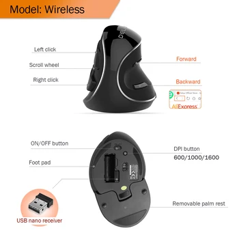 Delux M618 Plus Ergonomic Vertical Mouse-ul cu Fir de Lumină LED, 6 Butoane, mouse-urile Optice cu Palm Rest Detasabil Portabil