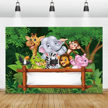 Desene Animate Jungle Safari Pentru Copii Petrecere De Ziua Copilului Photozone Familia Trage Poster Fotografie Fundal Fundal Fotografie, Fotografie De Studio