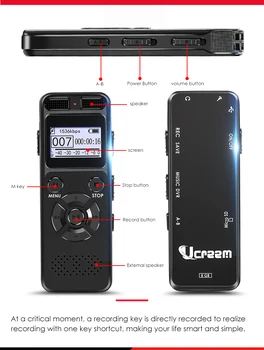 Digital Audio de Voce Activat Recorder Dictafon Grefier MP3 HIFI Stereo 1536KPS WAV Dispozitiv de Înregistrare Gri Pentru Afaceri Gri