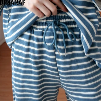 DIMANAF Vara Plus Dimensiune Seturi de costume pentru Femei de Îmbrăcăminte de sex Feminin Topuri Tricou, pantaloni Scurți Pantaloni Largi Casual, din Bumbac Moale, cu Dungi Seturi Albastru